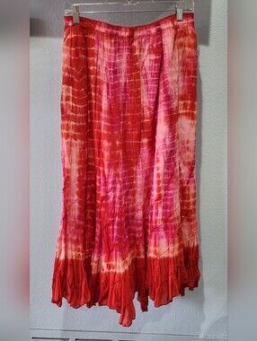 Life Style | Boho Pink & Red Tie-Dye Maxi Skirt | Petite Large